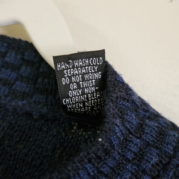 Brandini Sweater Mens Large Navy Blue Wool Textured Zigzag Knit Pullover Italy - Picture 4 of 7